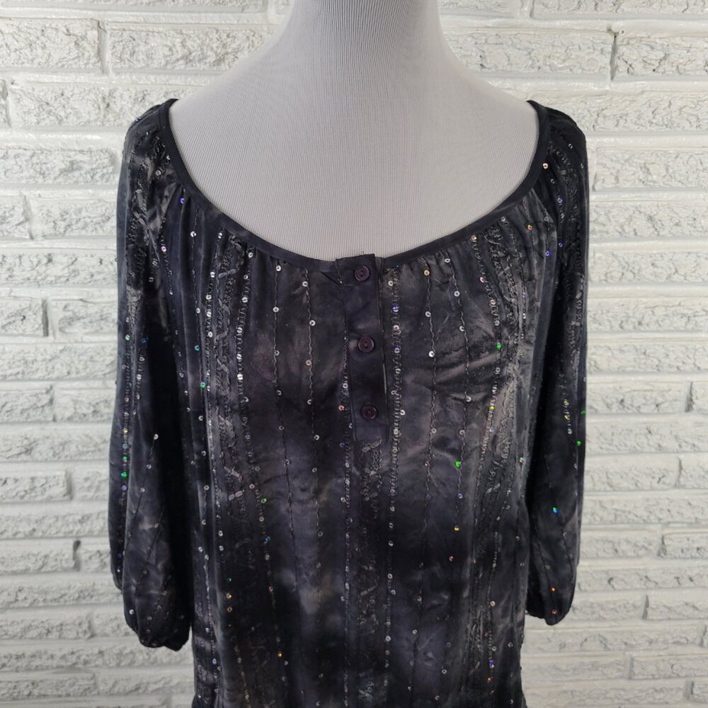 Dressbarn XL Peplum Top Black Sequin Embroidered 3/4 Sleeve Plus Size BLA155E - Picture 3 of 9